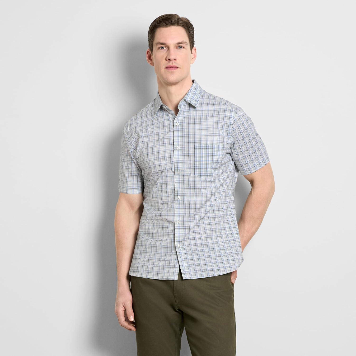 imageVan Heusen Mens Wrinkle Free Short Sleeve Button Down Check ShirtBrilliant White