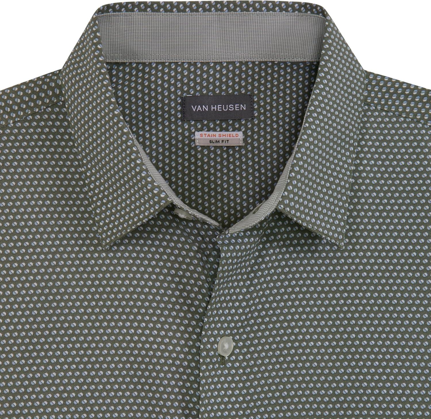 imageVan Heusen Mens Wrinkle Free Short Sleeve Button Down Check ShirtDusty Olive