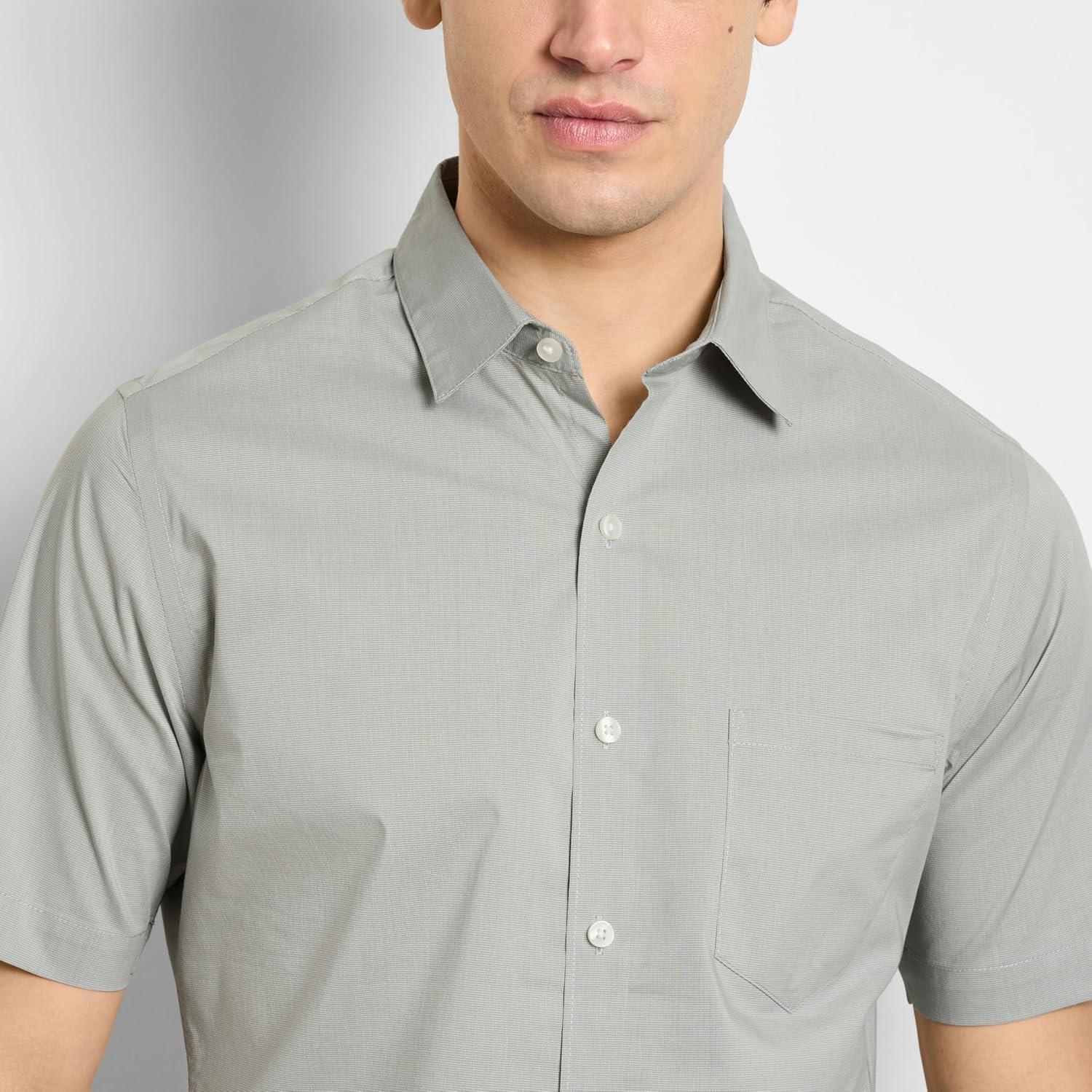 imageVan Heusen Mens Wrinkle Free Short Sleeve Button Down Check ShirtIceberg Green Solid