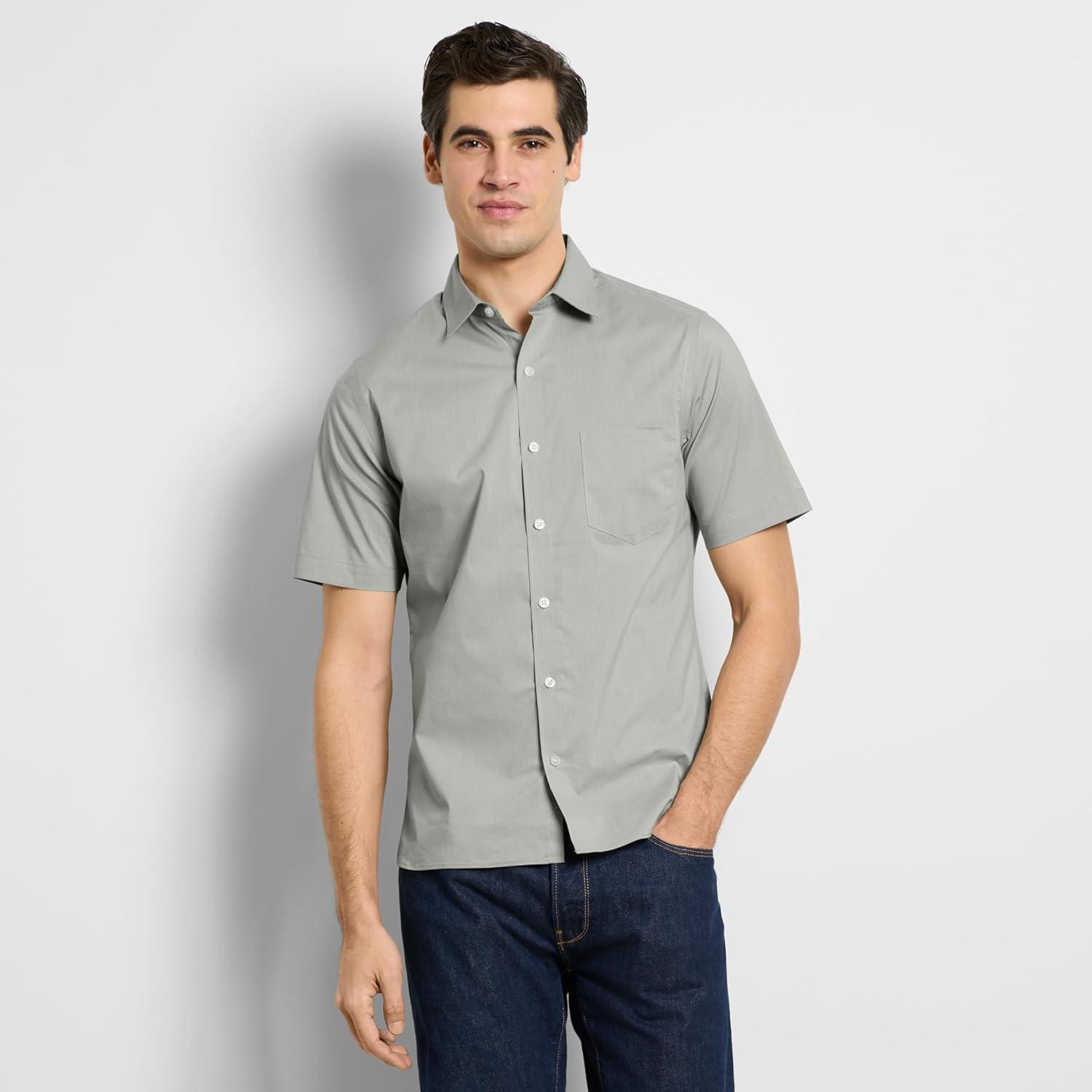 imageVan Heusen Mens Wrinkle Free Short Sleeve Button Down Check ShirtIceberg Green Solid