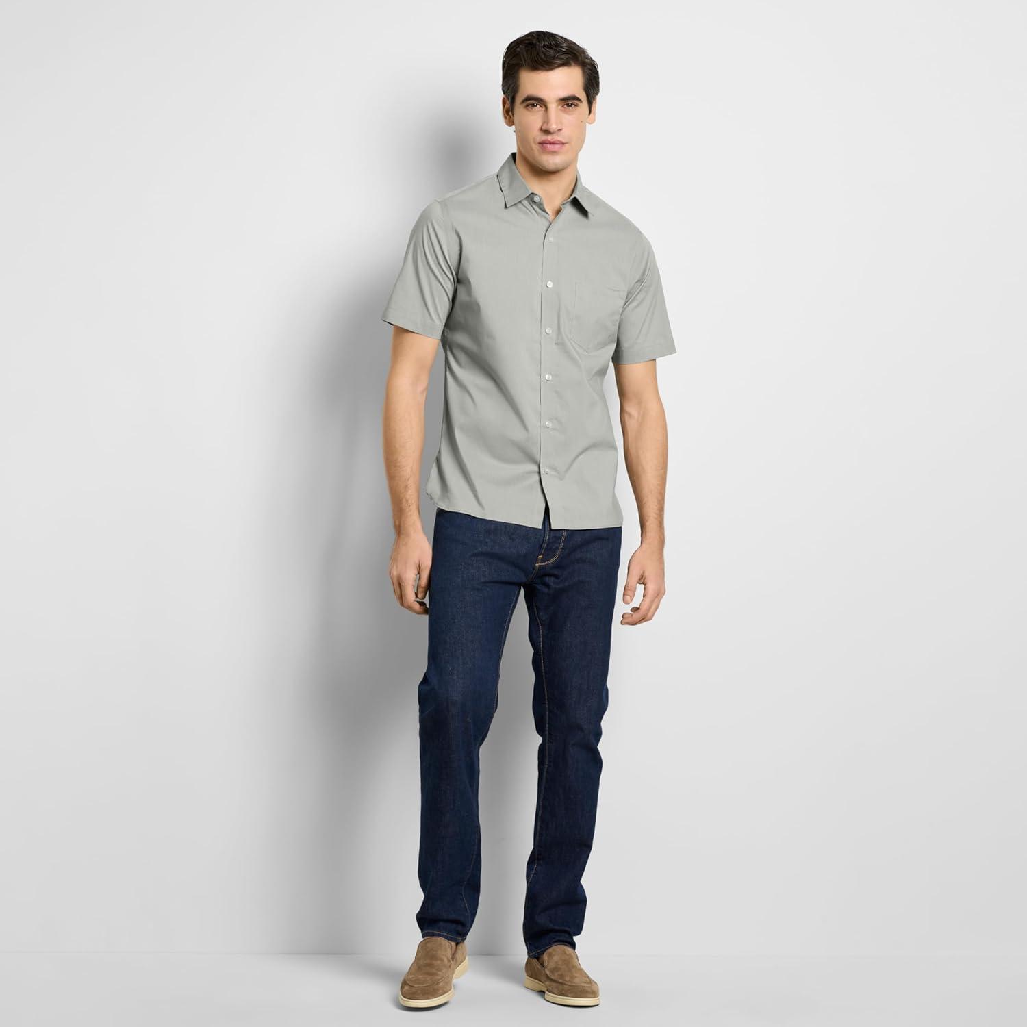 imageVan Heusen Mens Wrinkle Free Short Sleeve Button Down Check ShirtIceberg Green Solid