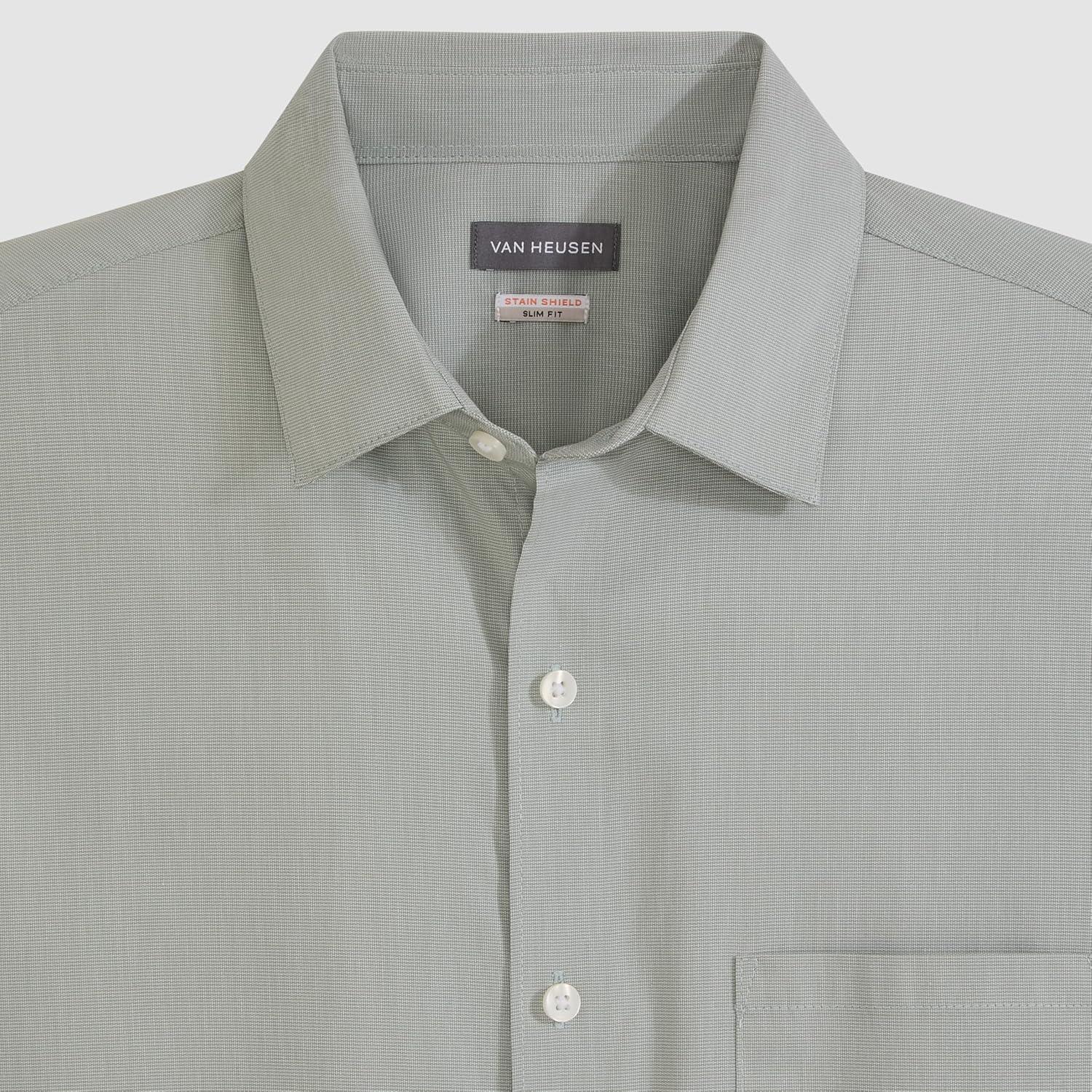 imageVan Heusen Mens Wrinkle Free Short Sleeve Button Down Check ShirtIceberg Green Solid