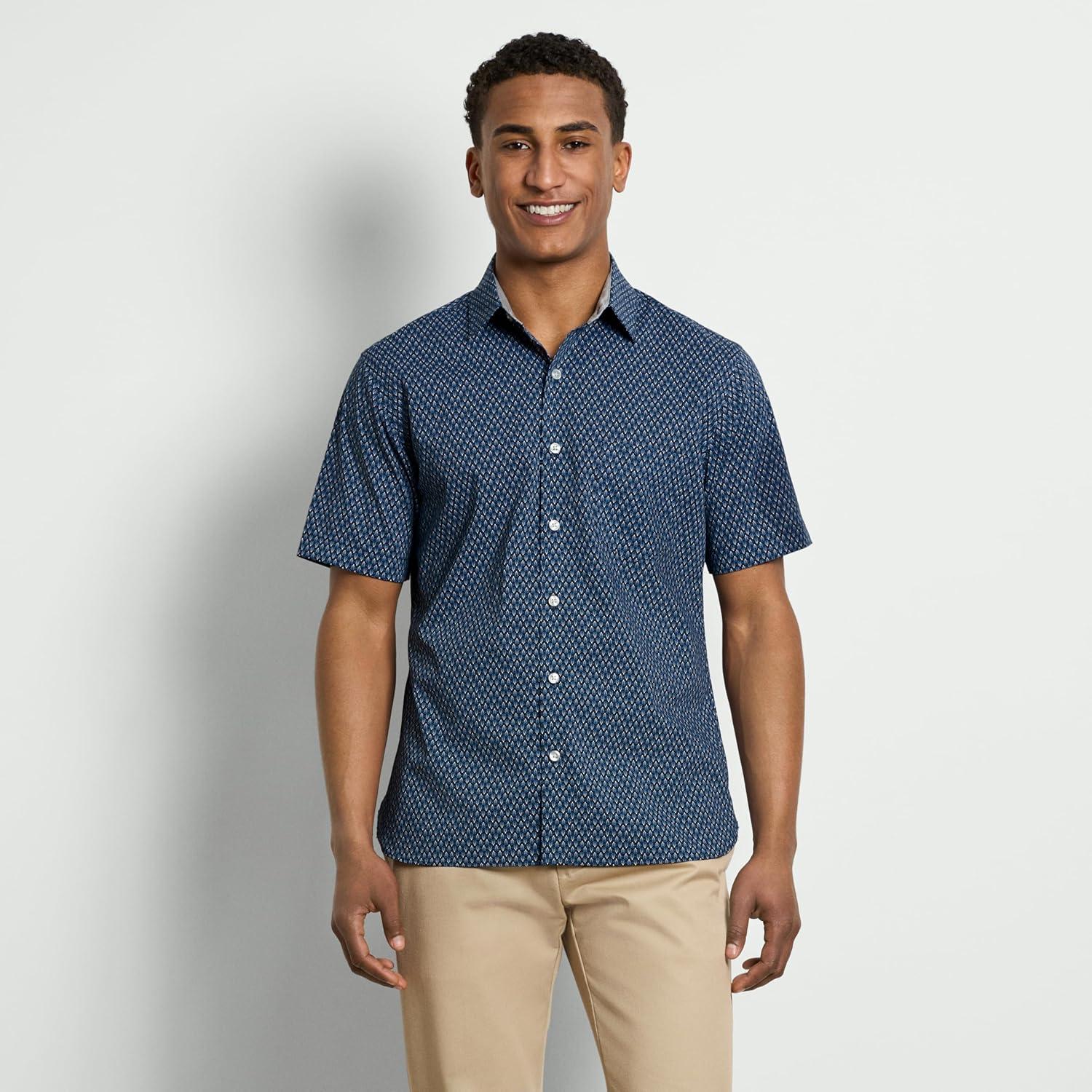 imageVan Heusen Mens Wrinkle Free Short Sleeve Button Down Check ShirtNavy Black Iris