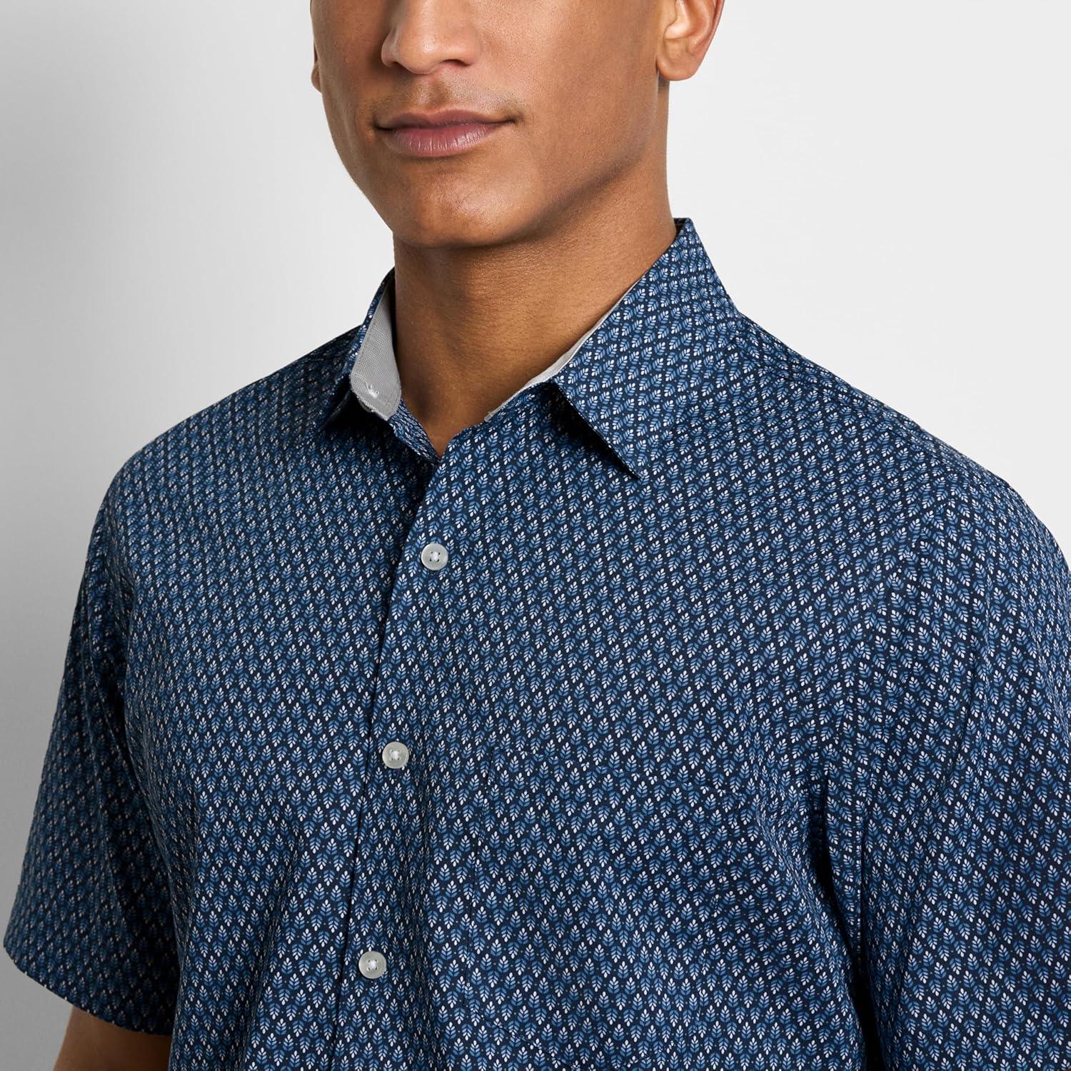 imageVan Heusen Mens Wrinkle Free Short Sleeve Button Down Check ShirtNavy Black Iris
