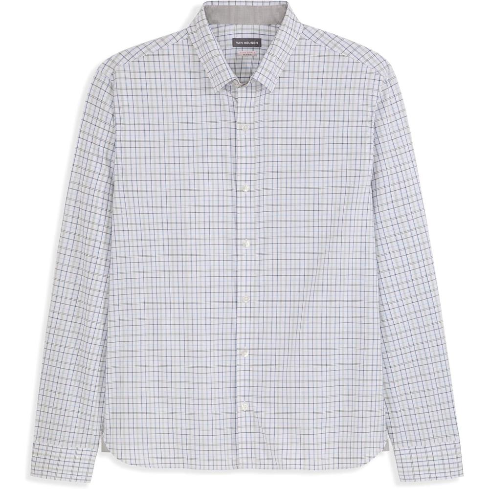 imageVan Heusen Everyday Defense Cronbie Plaid Long Sleeve Shirt Brilliant White L