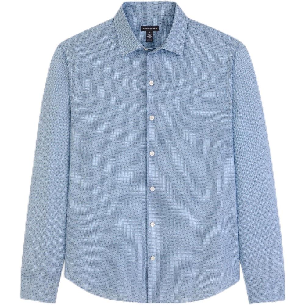 imageVan Heusen Mens AllWay Performance Stretch Long Sleeve Button Up Shirt Slim Fit Regular Length Quick DryBel Air Blue