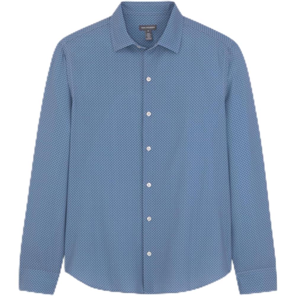 imageVan Heusen Mens AllWay Performance Stretch Long Sleeve Button Up Shirt Slim Fit Regular Length Quick DryRiverside Blue