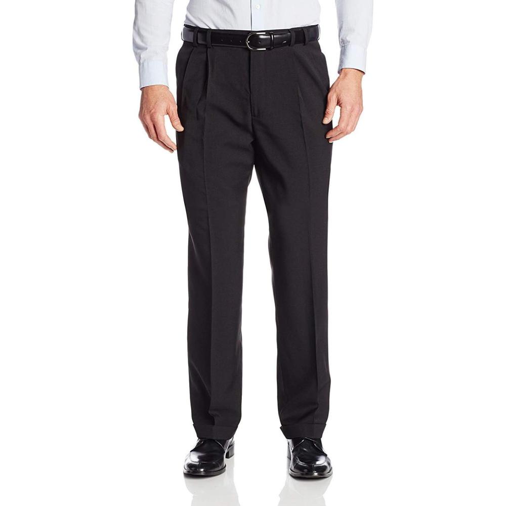 imageVan Heusen Mens Big and Tall Stretch Traveler Cuffed Crosshatch Pleated PantBlack