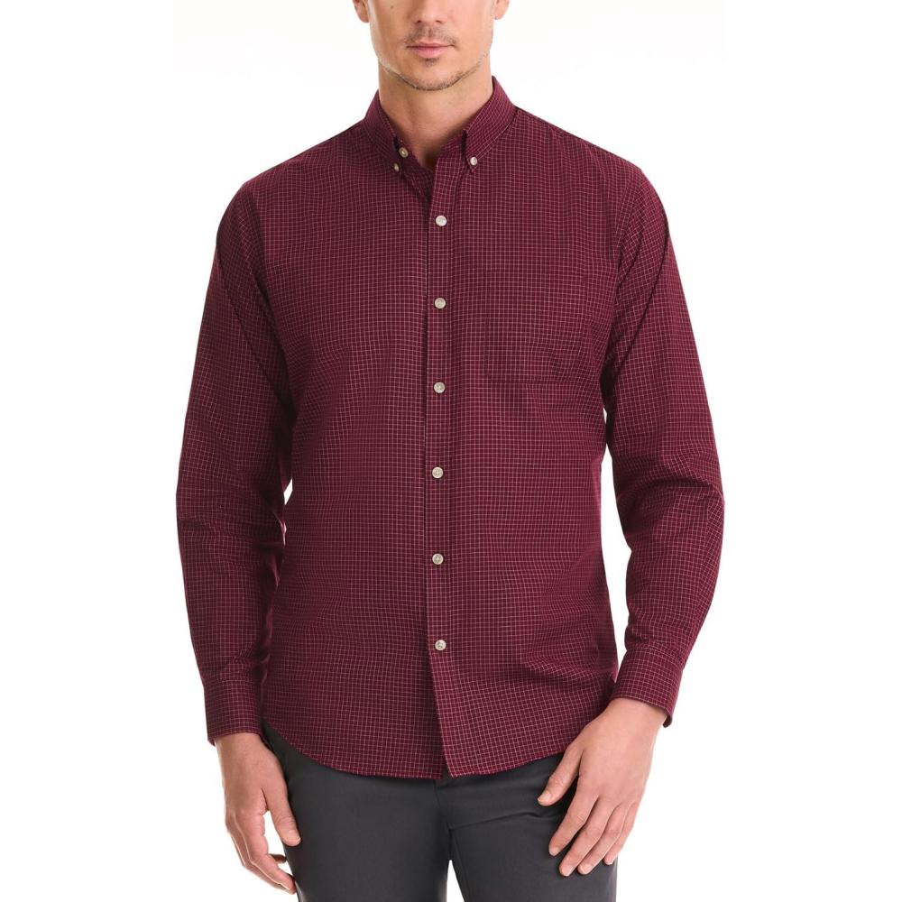 imageVan Heusen Mens NoIron Long Sleeve Button Down Shirt Comfortable Stretch FabricPort Red