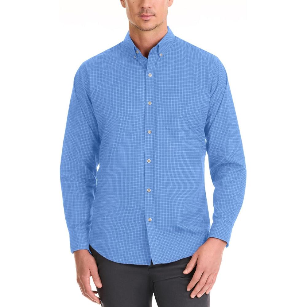 imageVan Heusen Mens NoIron Long Sleeve Button Down Shirt Comfortable Stretch FabricRiviera Blue