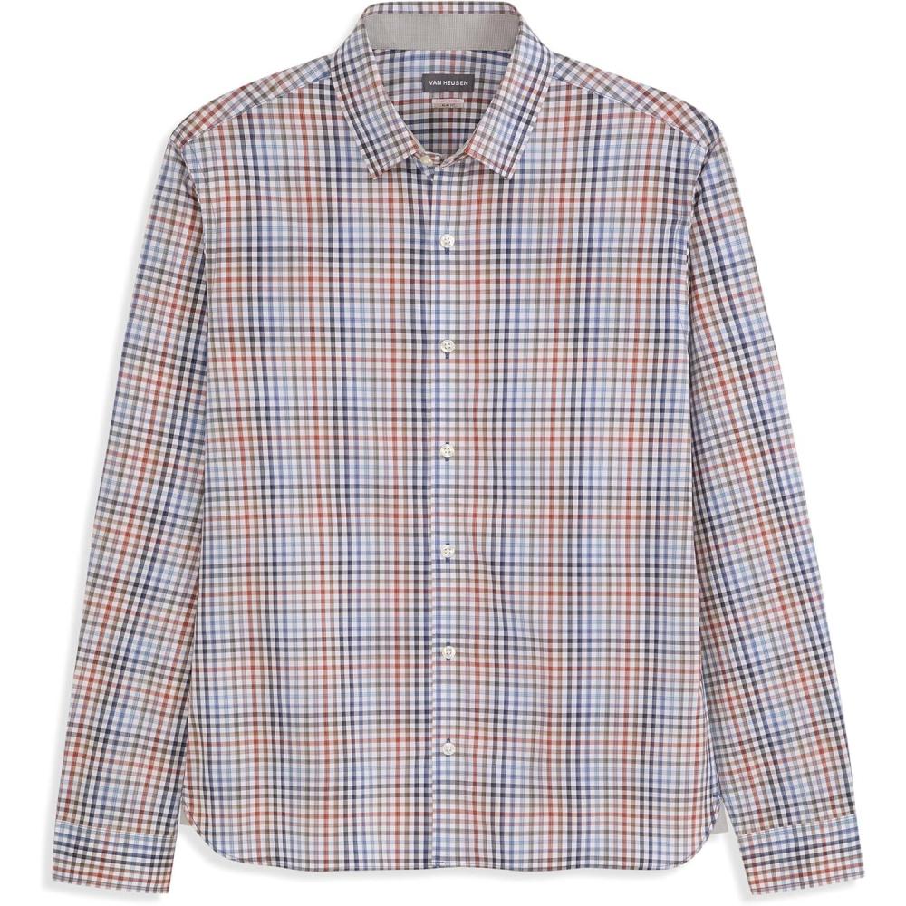imageVan Heusen Mens NoIron Long Sleeve Button Down Shirt Comfortable Stretch FabricTigers Eye