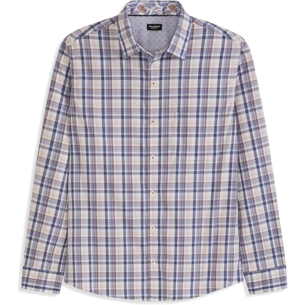 imageVan Heusen Mens Originals Long Sleeve Button Down Shirt Slim Fit Regular Length Comfortable Stretch FabricBleached Denim