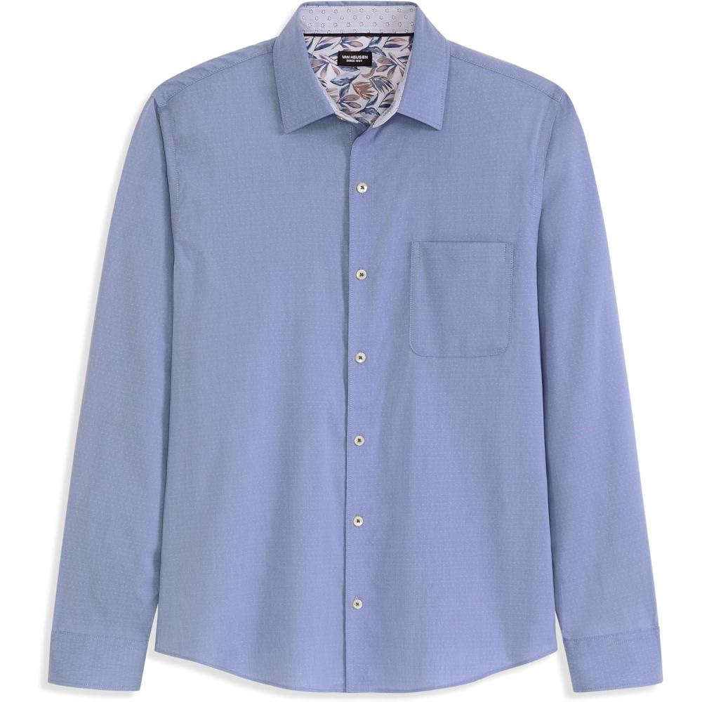 imageVan Heusen Mens Originals Long Sleeve Button Down Shirt Slim Fit Regular Length Comfortable Stretch FabricDobby Denim