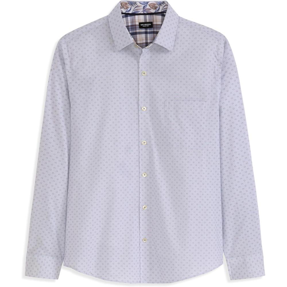 imageVan Heusen Mens Originals Long Sleeve Button Down Shirt Slim Fit Regular Length Comfortable Stretch FabricStriped Dot Denim