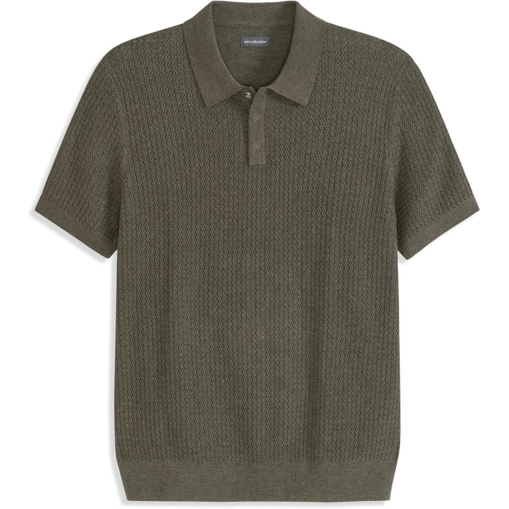 imageVan Heusen Mens Short Sleeve Temp Control Polo Sweater Shirt Regular Fit Button amp Snap Closure Cooling FabricCargo Khaki