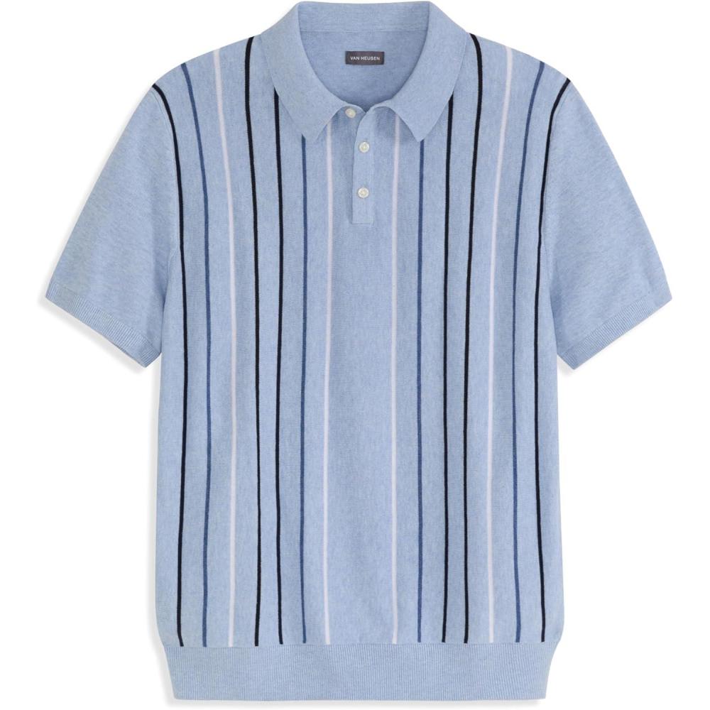 imageVan Heusen Mens Short Sleeve Temp Control Polo Sweater Shirt Regular Fit Button amp Snap Closure Cooling FabricGlacier Ice