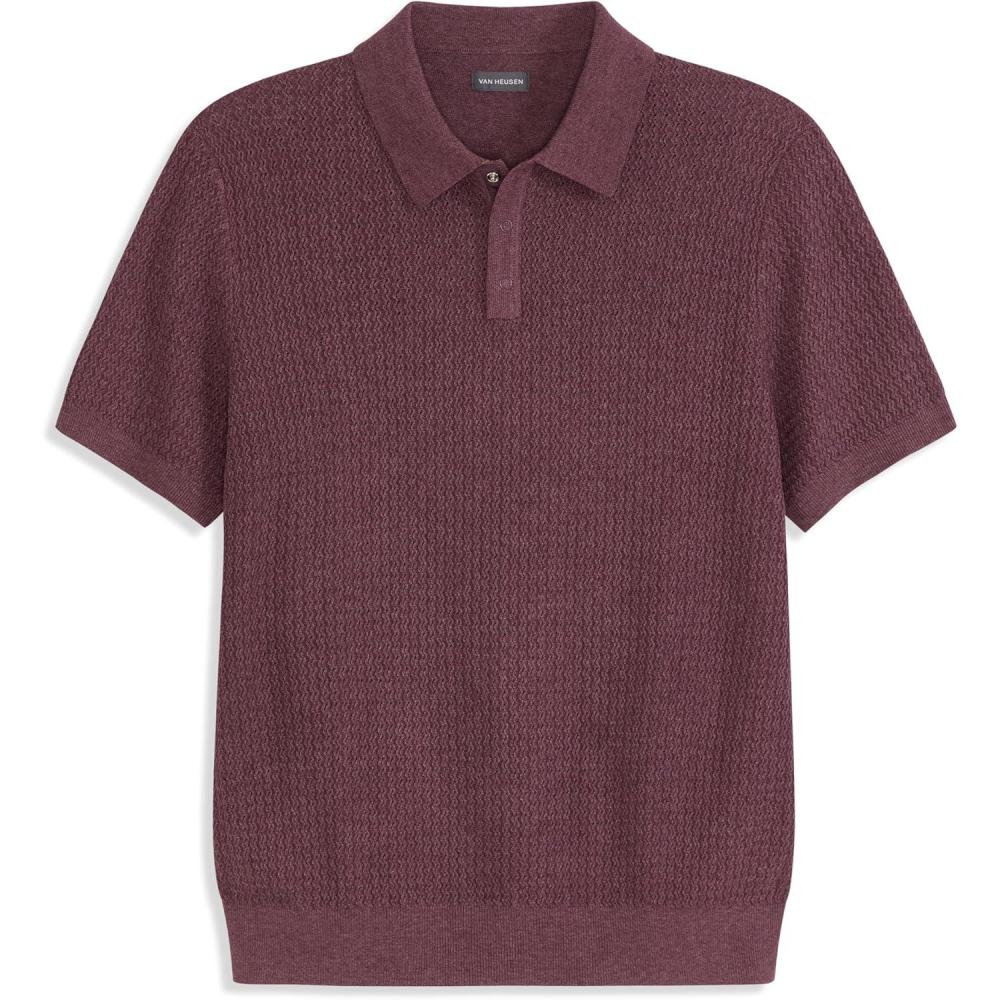 imageVan Heusen Mens Short Sleeve Temp Control Polo Sweater Shirt Regular Fit Button amp Snap Closure Cooling FabricPort Red