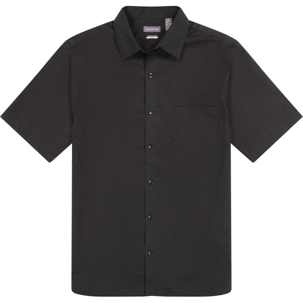 imageVan Heusen Mens Wrinkle Free Short Sleeve Button Down Check ShirtBlack Solid
