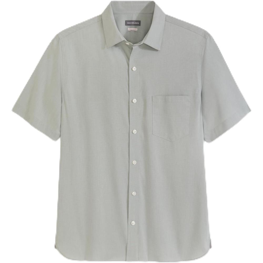 imageVan Heusen Mens Wrinkle Free Short Sleeve Button Down Check ShirtIceberg Green  Solid