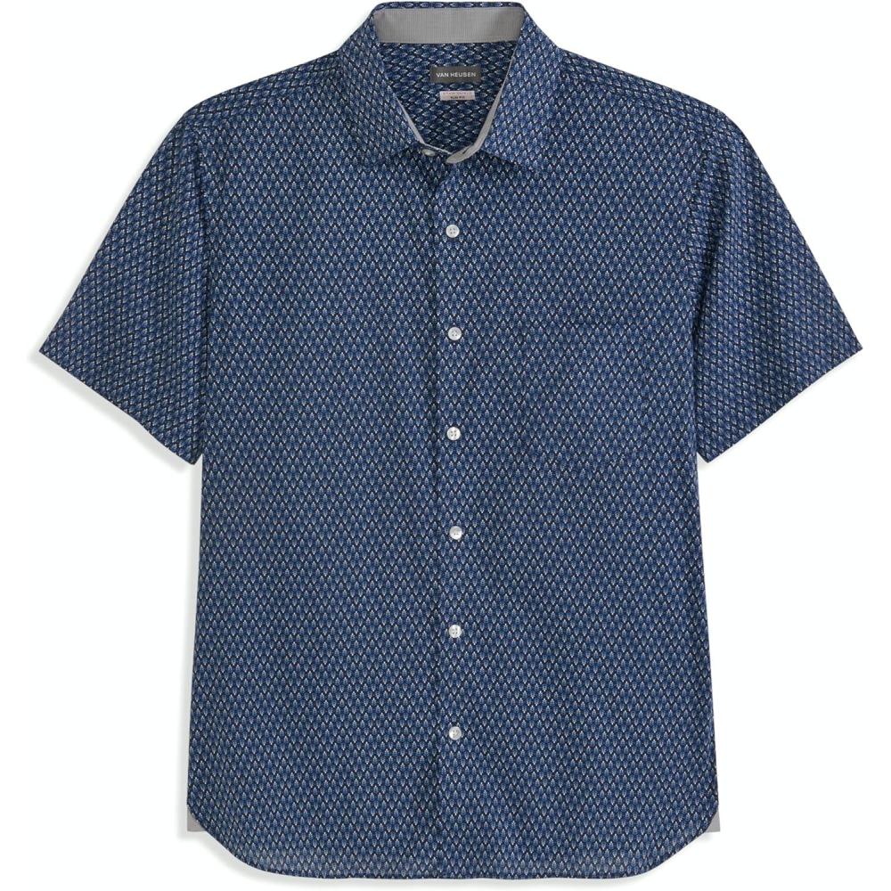 imageVan Heusen Mens Wrinkle Free Short Sleeve Button Down Check ShirtNavy Black Iris