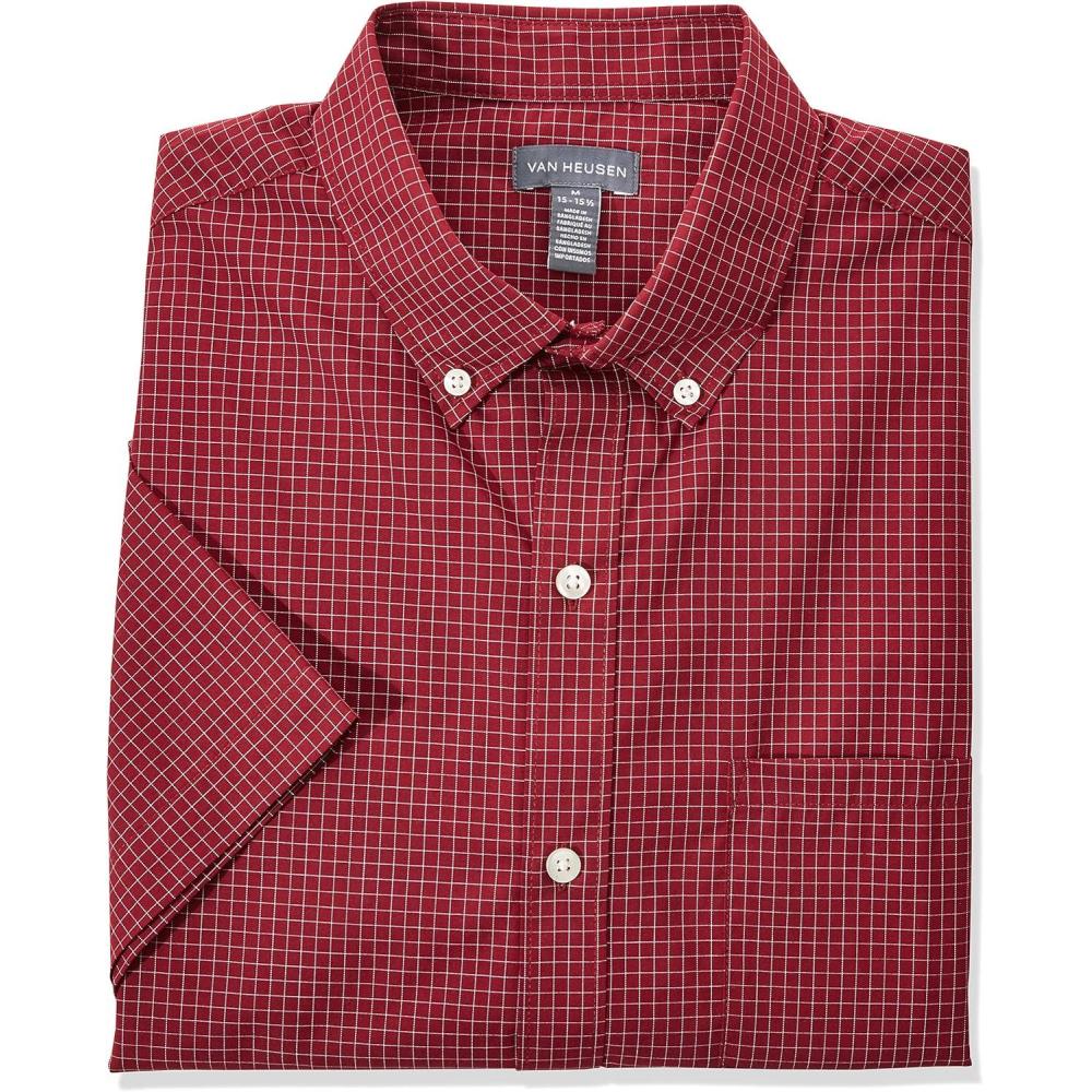 imageVan Heusen Mens Wrinkle Free Short Sleeve Button Down Check ShirtPort Red