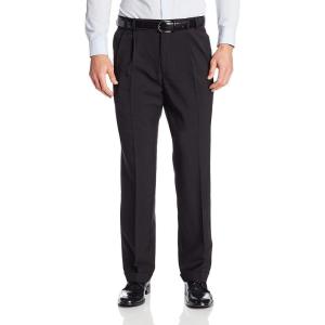 Van Heusen Men’s Big and Tall Stretch Traveler Cuffed Crosshatch Pleated Pant(Black)