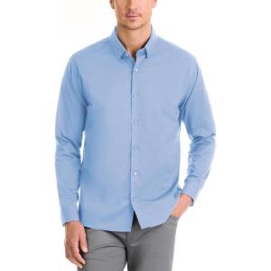 Van Heusen Mens Classic Fit Stain Shield Never Tuck Stretch Solid Button Down ShirtButton Down Shirt(Bel Air Blue Solid)