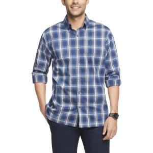 Van Heusen Mens No-Iron Long Sleeve Button Down Shirt, Comfortable Stretch Fabric(Black Iris Plaid)