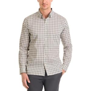 Van Heusen Mens No-Iron Long Sleeve Button Down Shirt, Comfortable Stretch Fabric(Chinchilla Plaid)