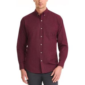 Van Heusen Mens No-Iron Long Sleeve Button Down Shirt, Comfortable Stretch Fabric(Port Red)