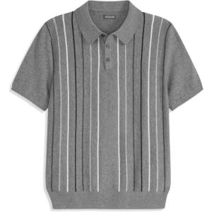 Van Heusen Mens Short Sleeve Temp Control Polo Sweater Shirt, Regular Fit Button & Snap Closure, Cooling Fabric(Monument Heather)