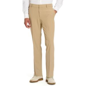 Van Heusen Mens Stain Shield Stretch Slim Fit Flat Front Dress Pant(Cedarwood Khaki)