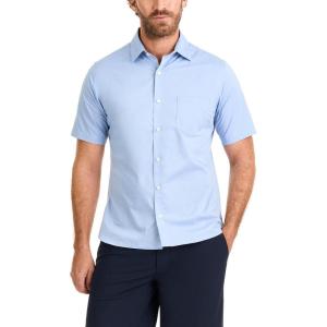 Van Heusen Mens Wrinkle Free Short Sleeve Button Down Check Shirt(Bel Air Blue)