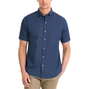 Van Heusen Mens Wrinkle Free Short Sleeve Button Down Check Shirt(Carbon Blue)