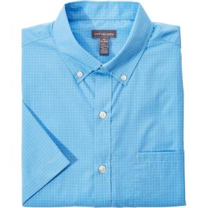 Van Heusen Mens Wrinkle Free Short Sleeve Button Down Check Shirt(China Blue Vhr)