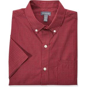 Van Heusen Mens Wrinkle Free Short Sleeve Button Down Check Shirt(Port Red)