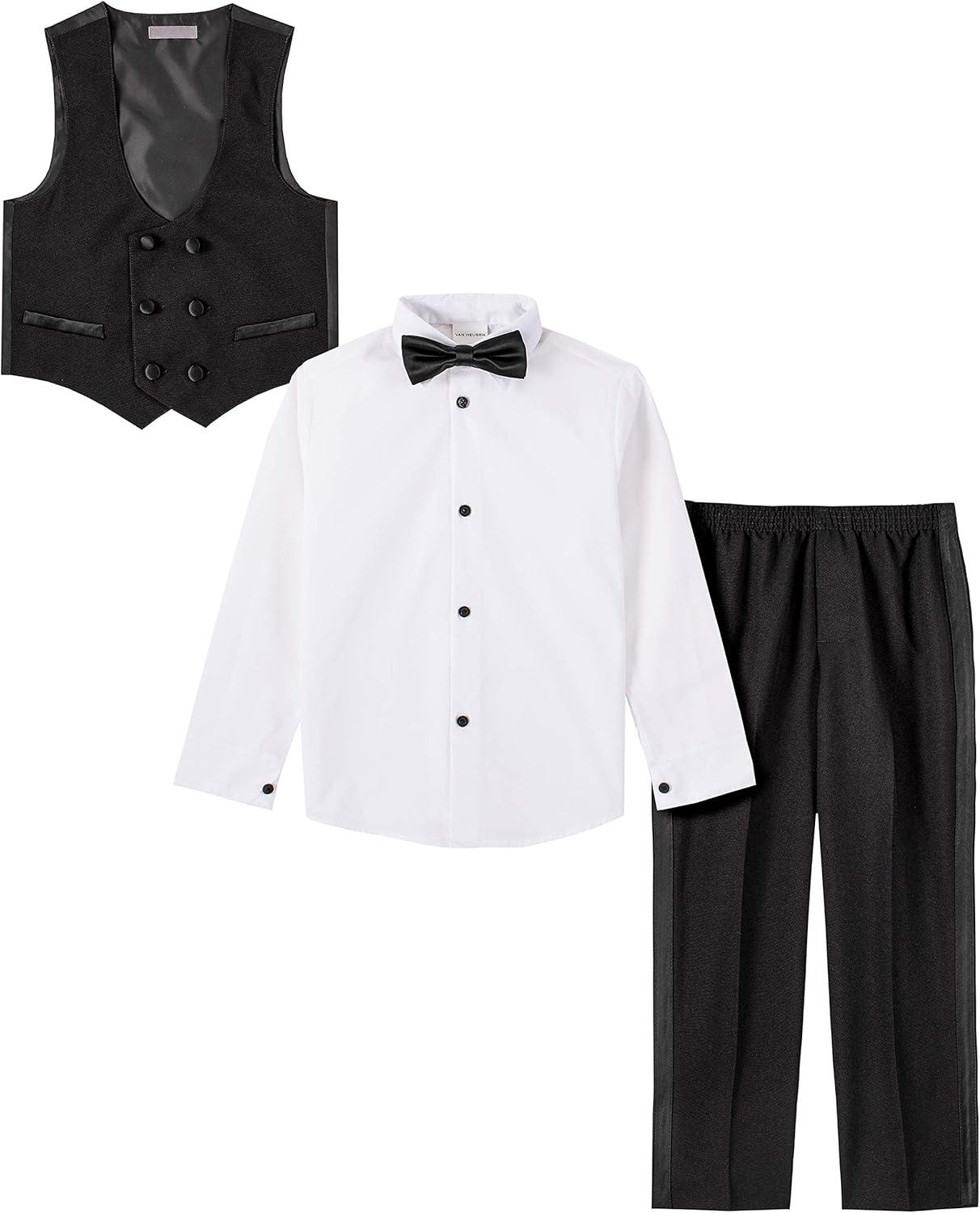 imageVan Heusen Boys 4Piece Formal Suit Set Vest Pants Collared Dress Shirt and TieTuxedo