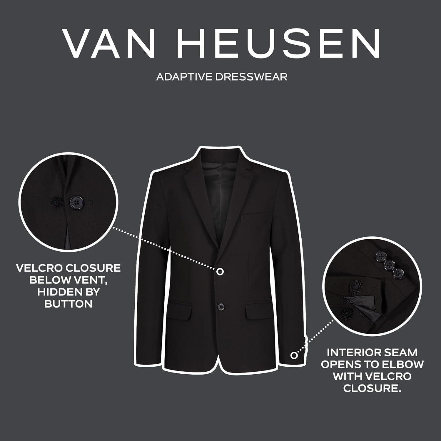 imageVan Heusen Boys Adaptive Flex Stretch Suit Jacket Faux Buttons amp Velcro ClosureBlack