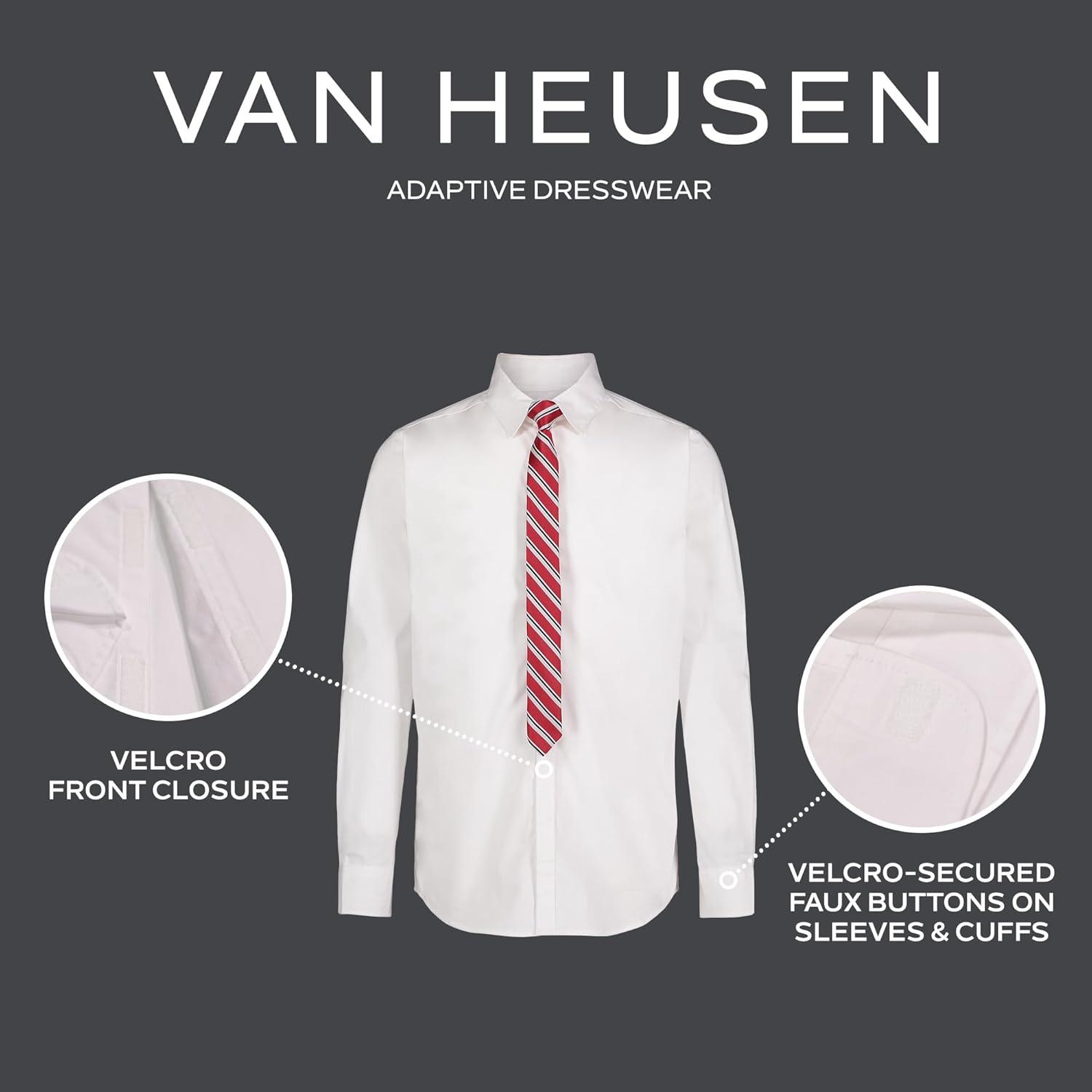 imageVan Heusen Boys Adaptive Long Sleeve Collared ButtonDown Dress Shirt and Tie Set Faux Buttons amp Velcro ClosureWhite