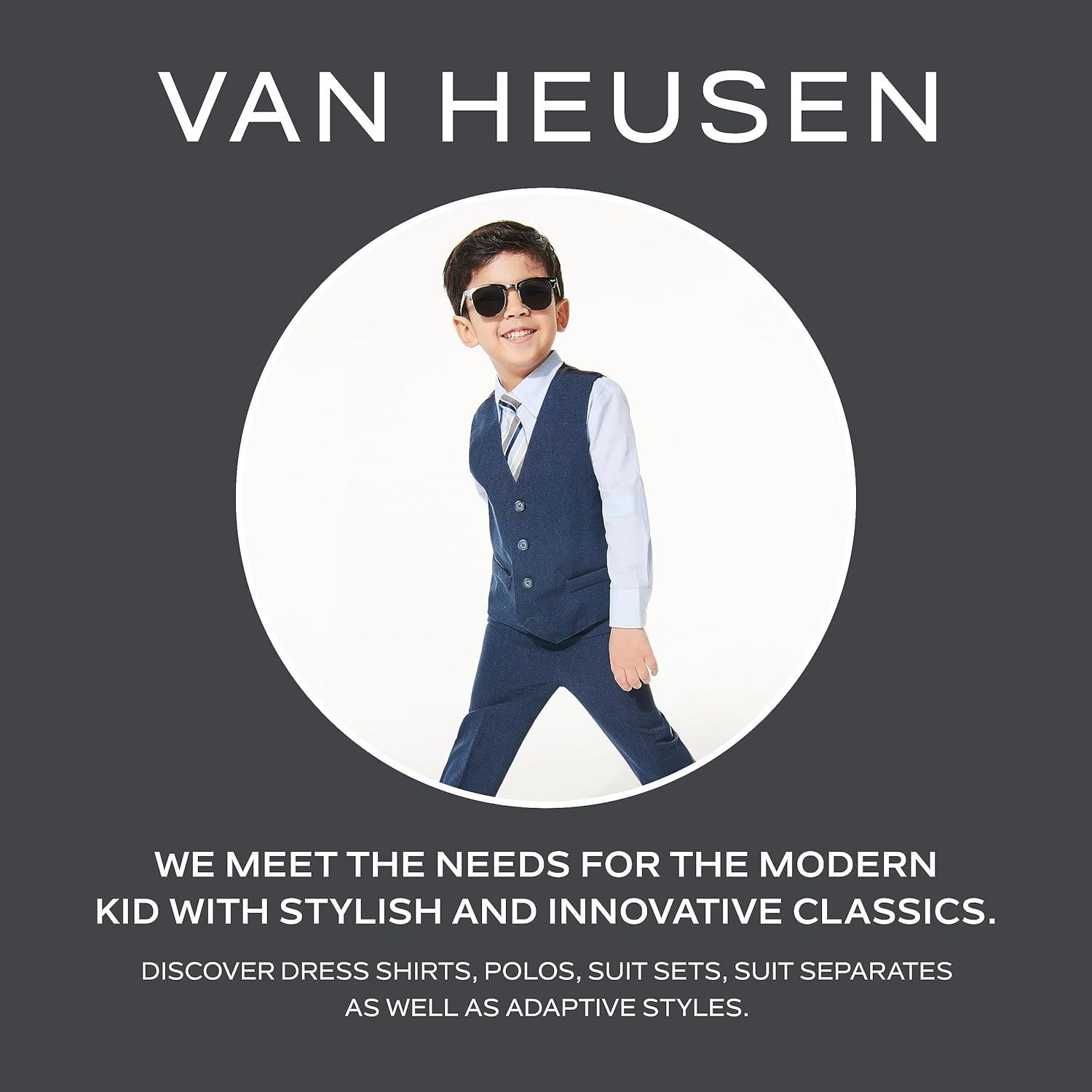 imageVan Heusen Boys Adaptive Long Sleeve Collared ButtonDown Dress Shirt and Tie Set Faux Buttons amp Velcro ClosureWhite