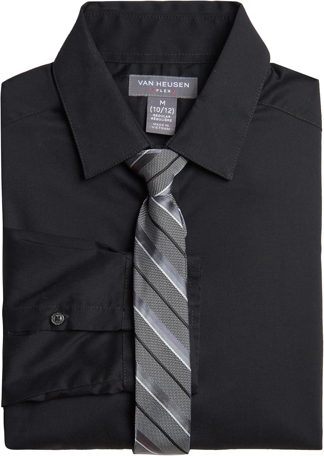 imageVan Heusen Boys Long Sleeve Collared Buttondown Dress Shirt and Tie SetBlack Stripe