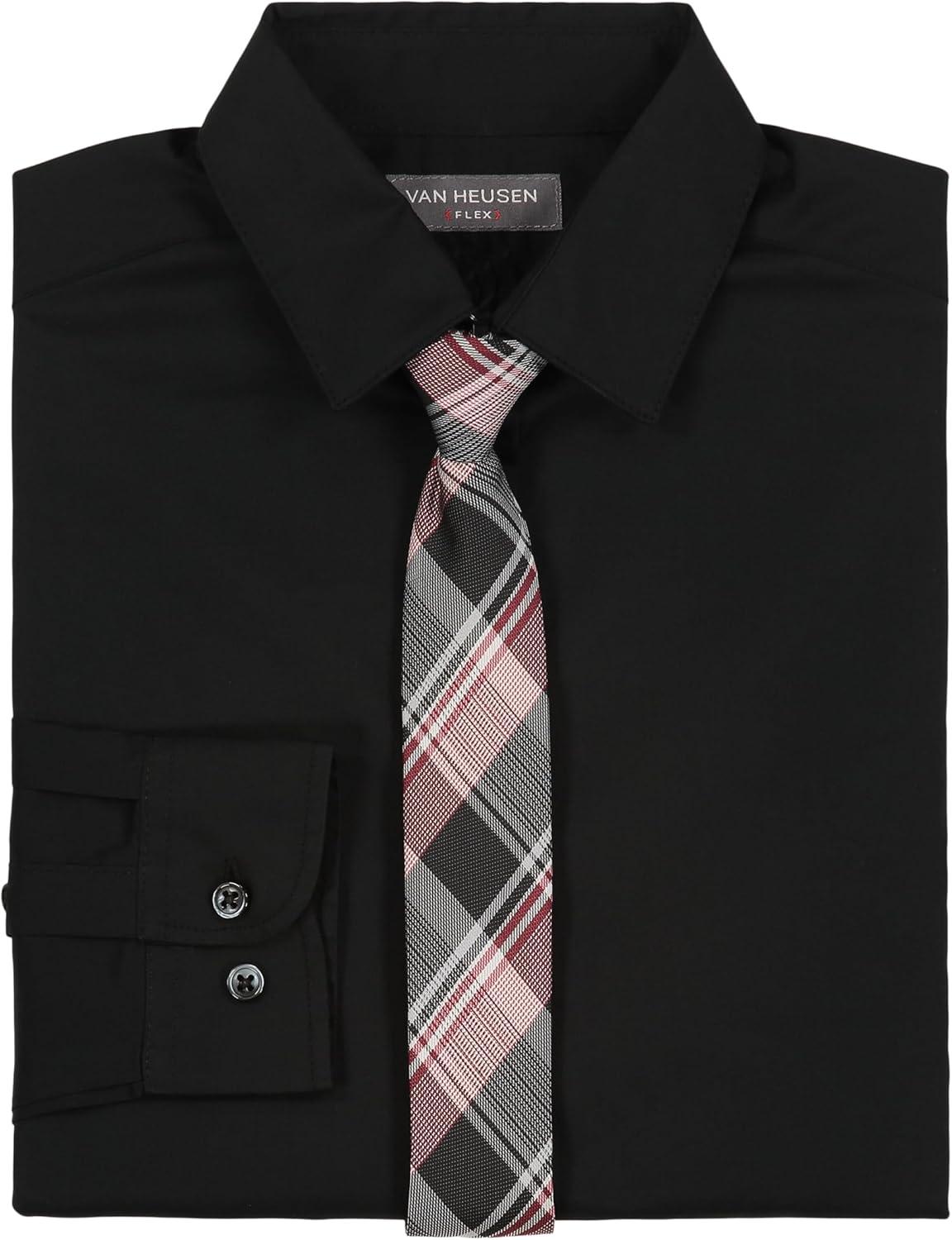 imageVan Heusen Boys Long Sleeve Collared Buttondown Dress Shirt and Tie SetBlackPlaid