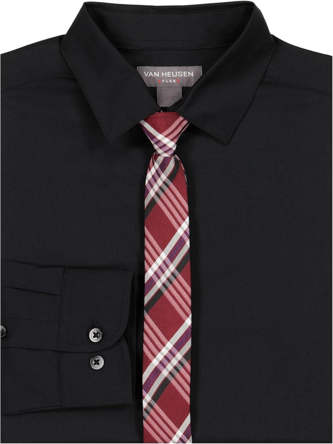 imageVan Heusen Boys Long Sleeve Collared Buttondown Dress Shirt and Tie SetBlackRed Plaid