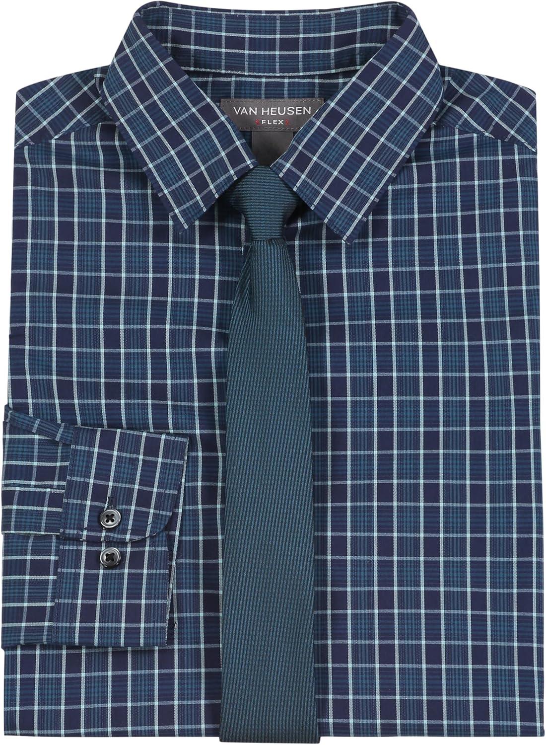 imageVan Heusen Boys Long Sleeve Collared Buttondown Dress Shirt and Tie SetFlag Blue Gingham