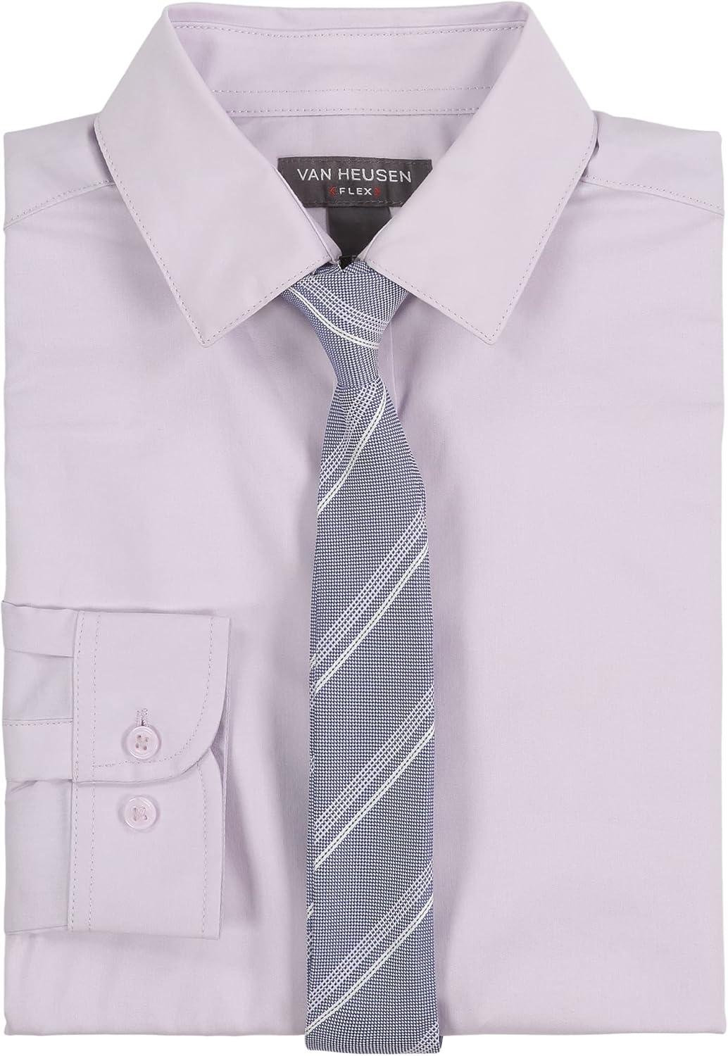imageVan Heusen Boys Long Sleeve Collared Buttondown Dress Shirt and Tie SetLavender Fog