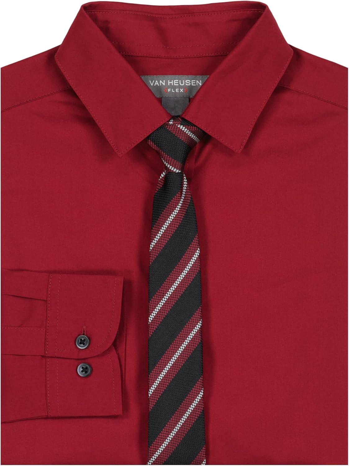 imageVan Heusen Boys Long Sleeve Collared Buttondown Dress Shirt and Tie SetRedStripe