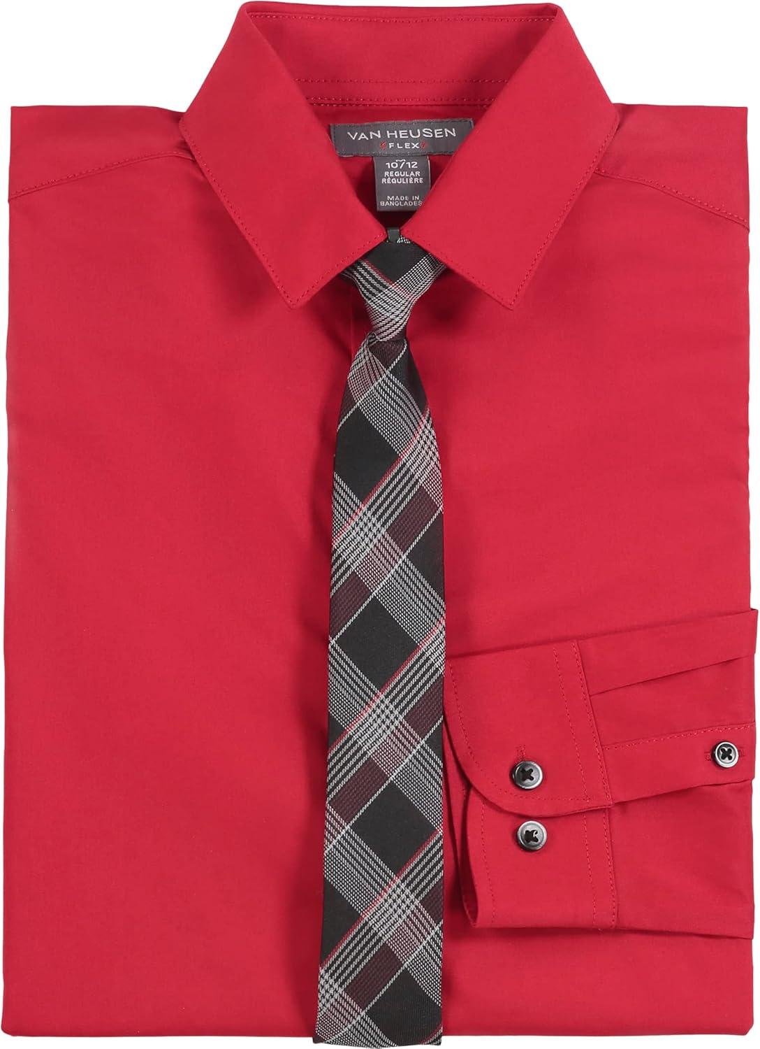 imageVan Heusen Boys Long Sleeve Collared Buttondown Dress Shirt and Tie SetRoasted Rouge