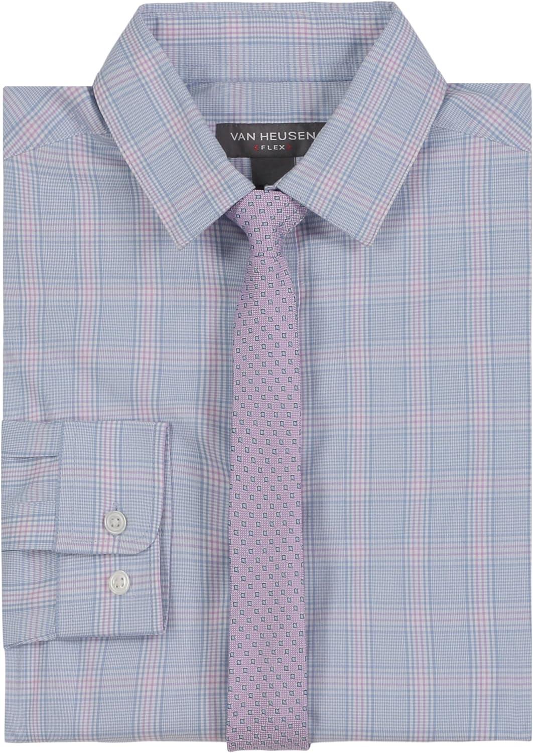 imageVan Heusen Boys Long Sleeve Collared Buttondown Dress Shirt and Tie SetViolet Plaid