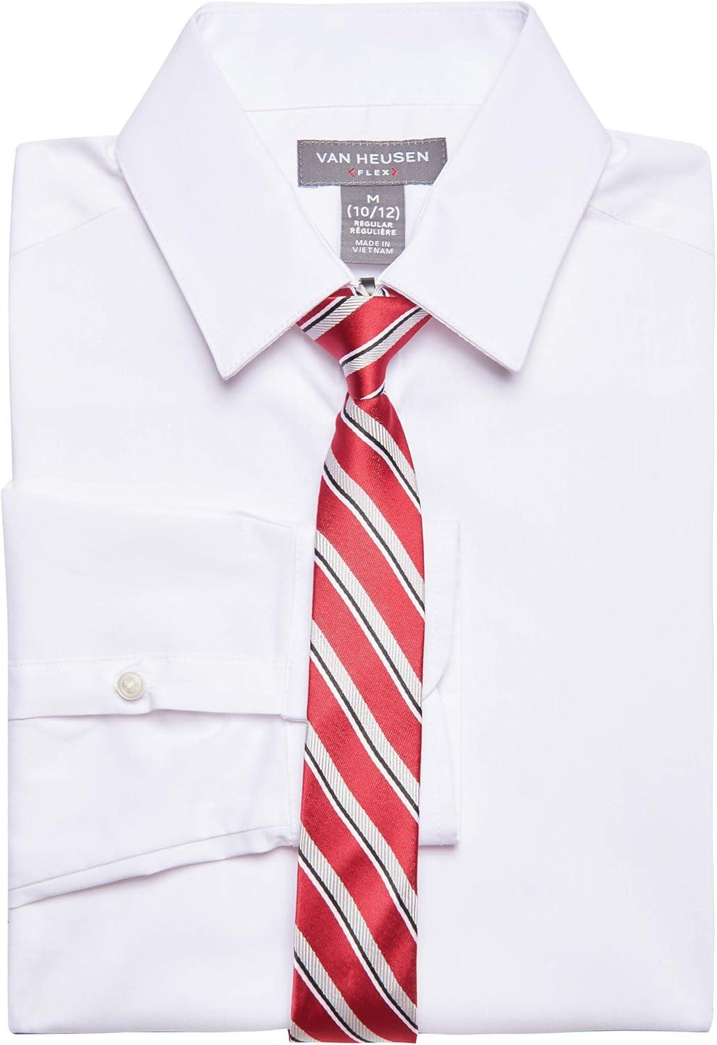 imageVan Heusen Boys Long Sleeve Collared Buttondown Dress Shirt and Tie SetWhite Poplin