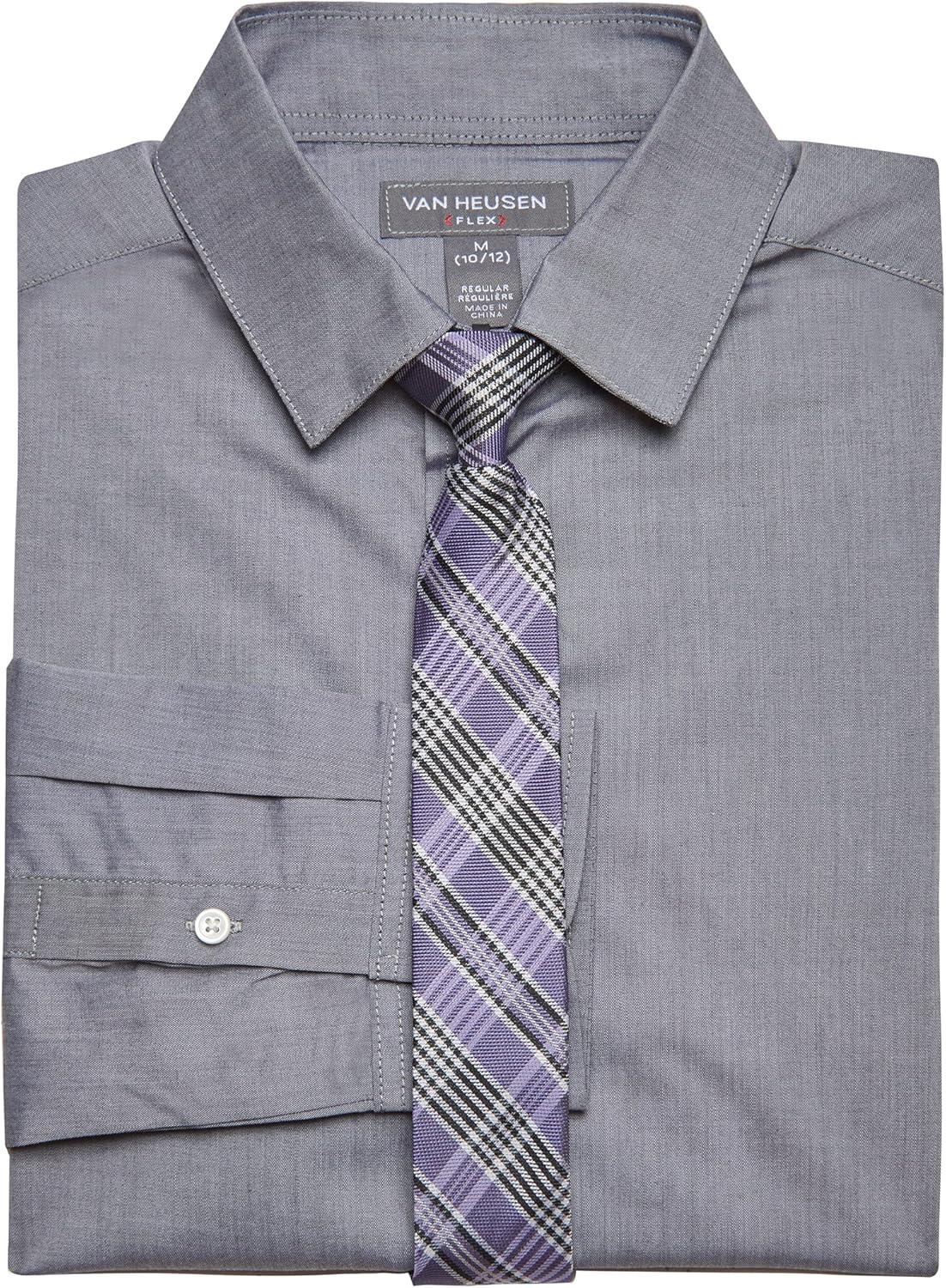 imageVan Heusen Boys Long Sleeve Collared Buttondown Dress Shirt and Tie SetWild Grey Plaid